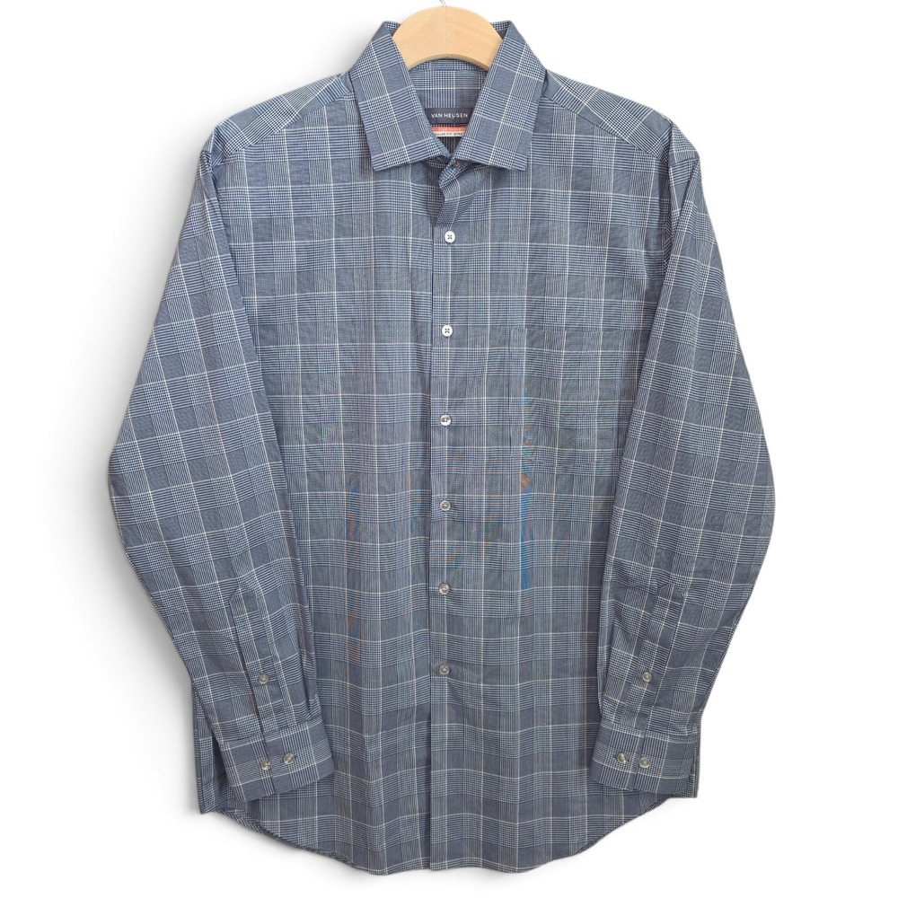 Van Heusen Mens Dress Shirt 15-15.5 32/33 M Regular Fit Stretch Stain Shield